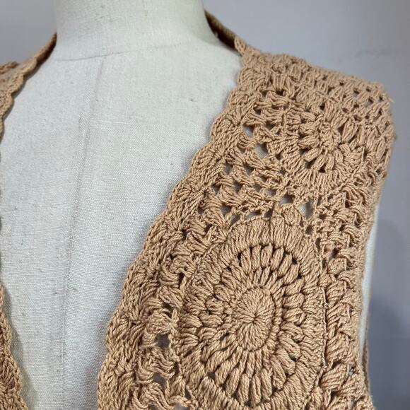 April Cornell Vintage Crochet Vest Beige 100% Cotton Sz Large - Picture 8 of 10